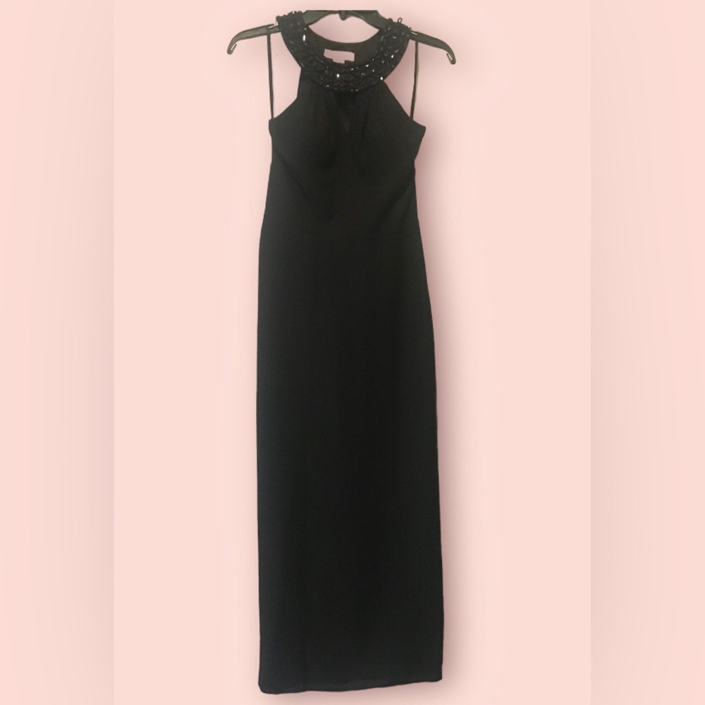 White House | Black Market - Black, beaded neckline, floor-length gown